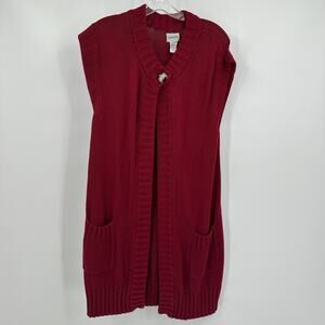 Chicos Womens Sweater Vest Size 1 US M Sleeveless‎ Knit Red Layering Pocket Cozy